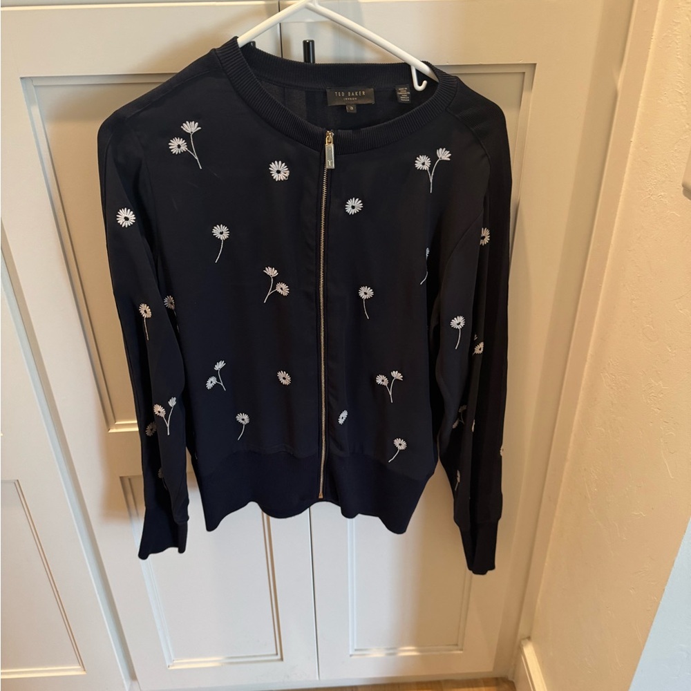 Ted Baker Dark Blue Jacket with White Floral Design